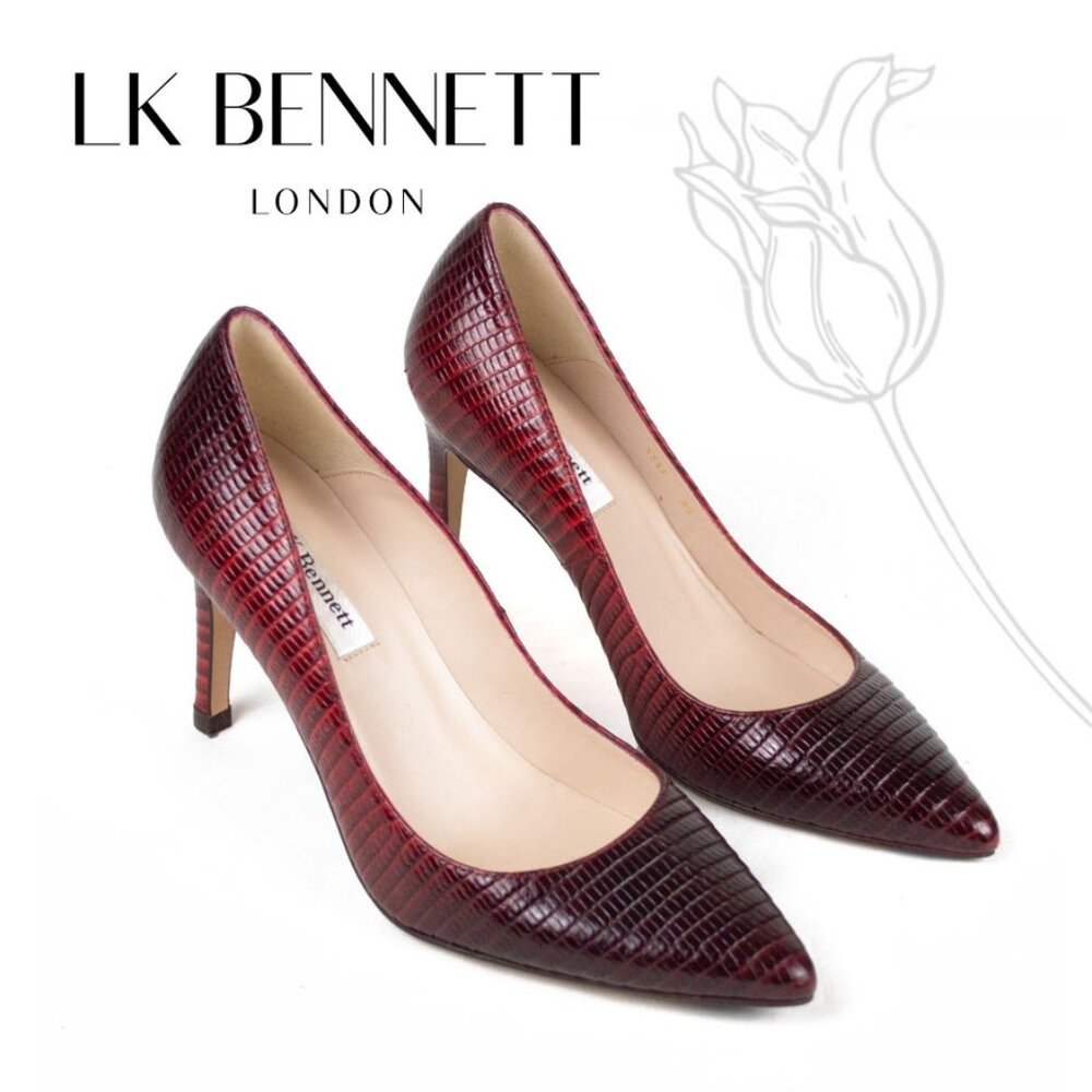 LK Bennett Crocodile Burgundy Python Leather Romy Pumps